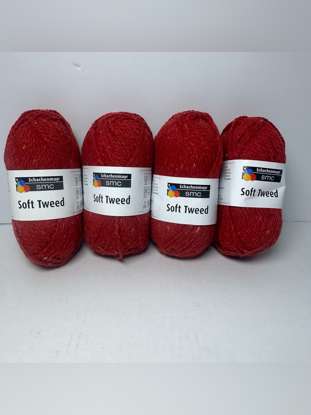 DISCONTINUED-4 Schachenmayr Soft Tweed Yarn Skeins-Cherry Red-126yd Ea-Worsted